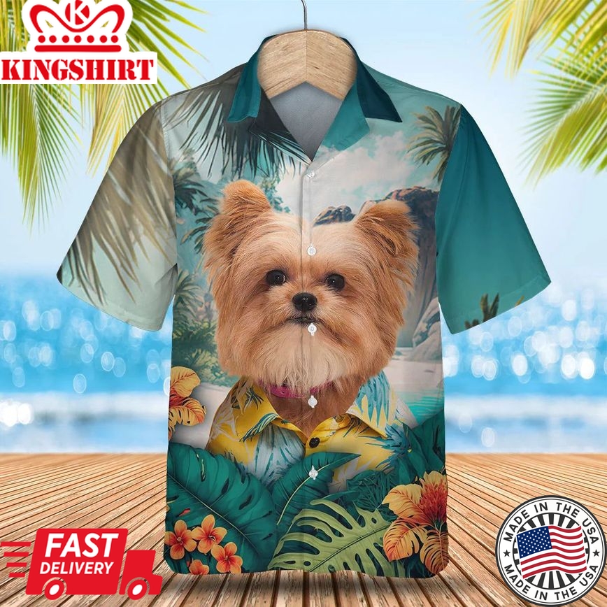 Yorkie Pom - 3D Tropical Trendy Hawaiian Shirt