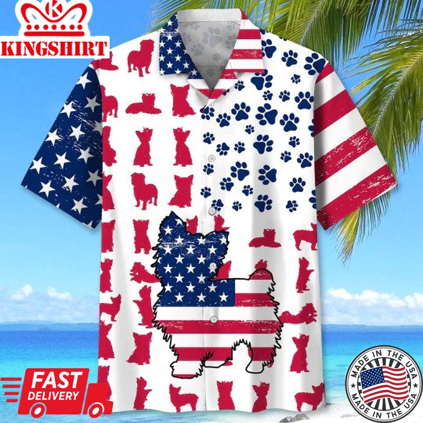 Yorkie Usa Flag All Printed 3D Trendy Hawaiian Shirt