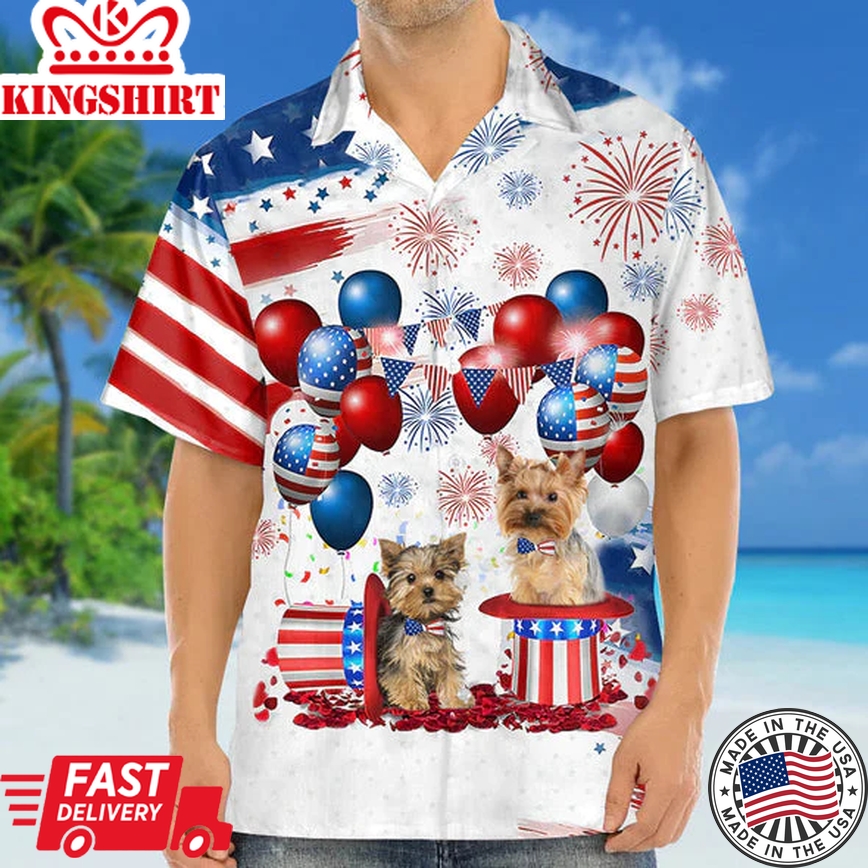 Yorkshire Terrier Independence Day Trendy Hawaiian Shirt For Men And Women, 4Th Of July Trendy Hawaiian Shirt