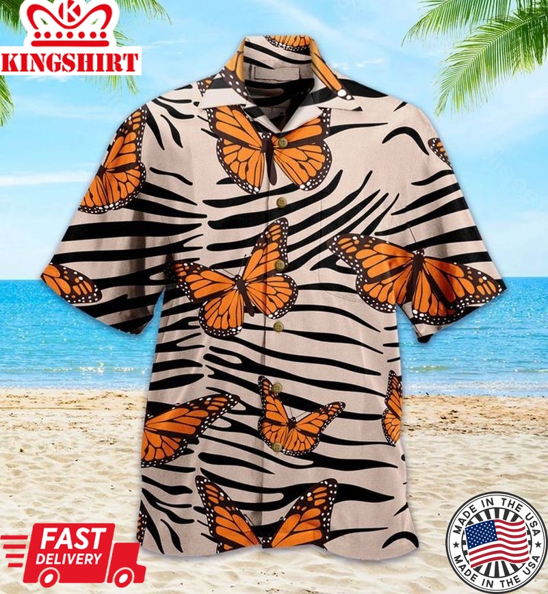 Zebra Butterflies Brown Trendy Hawaiian Shirt 3D