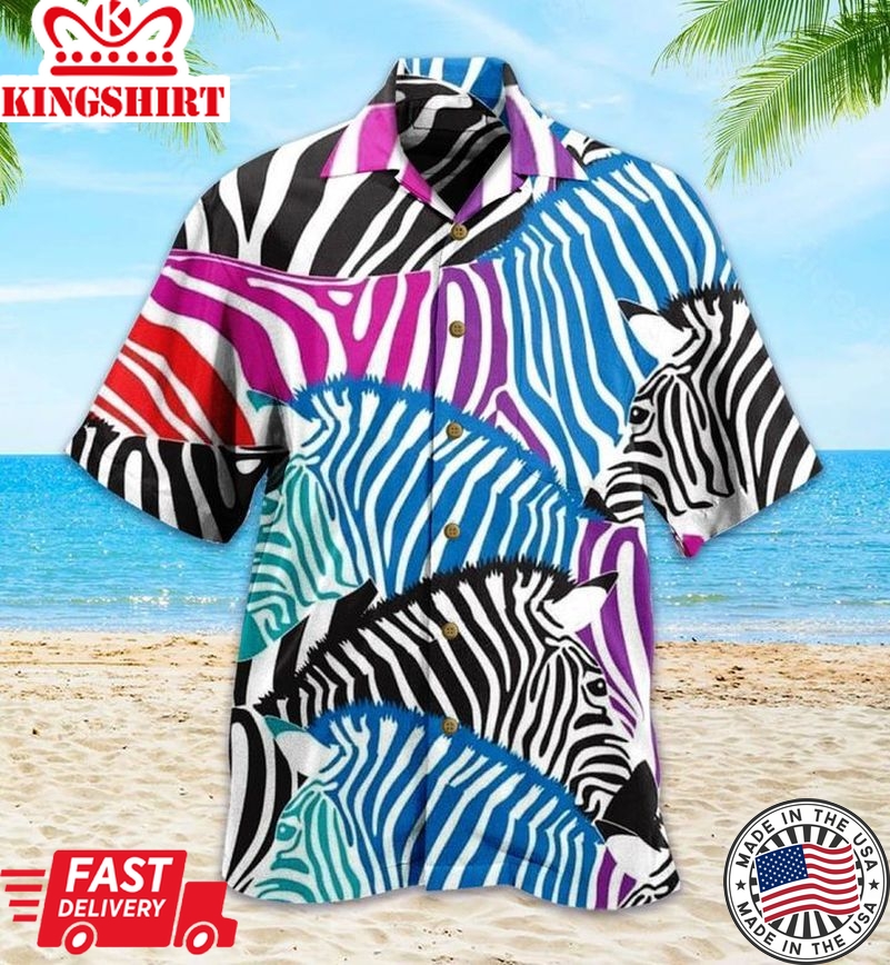 Zebra Colorful Trendy Hawaiian Shirt 3D