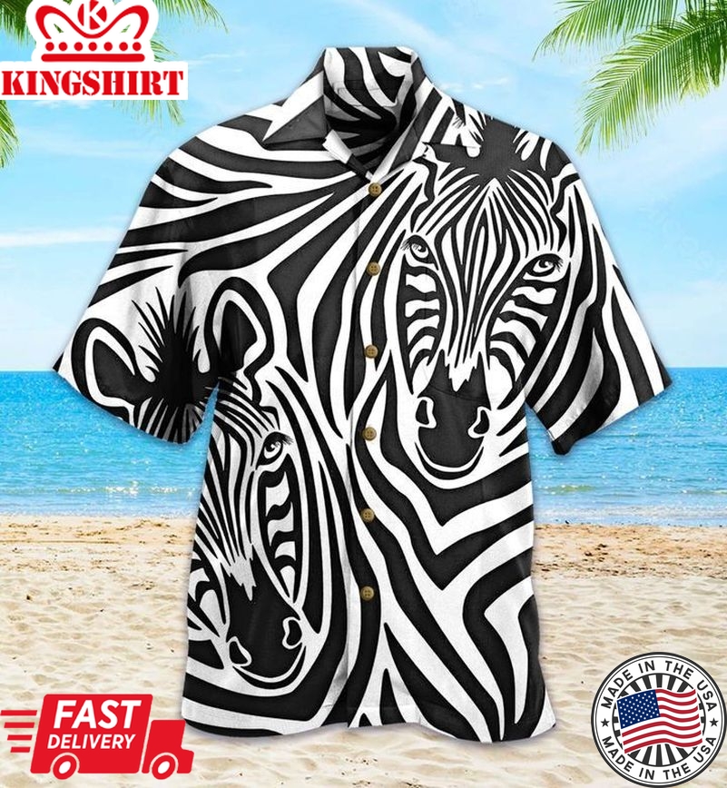 Zebra Couple Black Trendy Hawaiian Shirt 3D