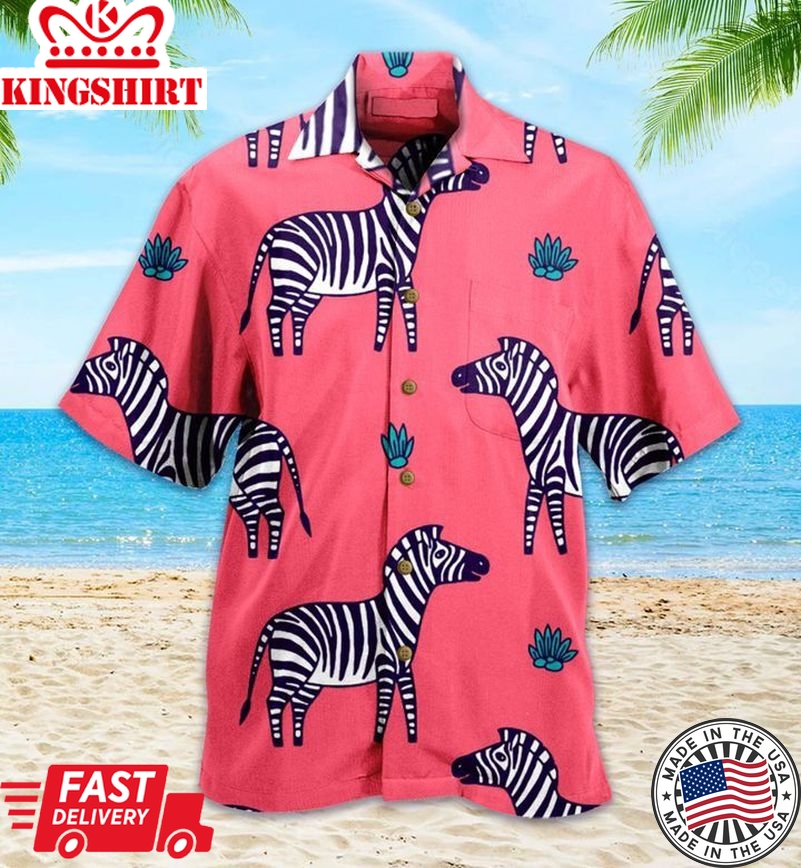 Zebra Cute Red Trendy Hawaiian Shirt 3D