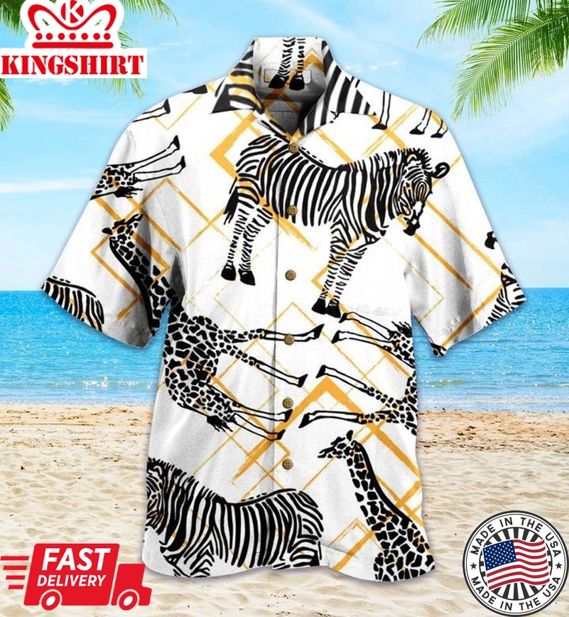 Zebra Giraffe White Funny Trendy Hawaiian Shirt 3D