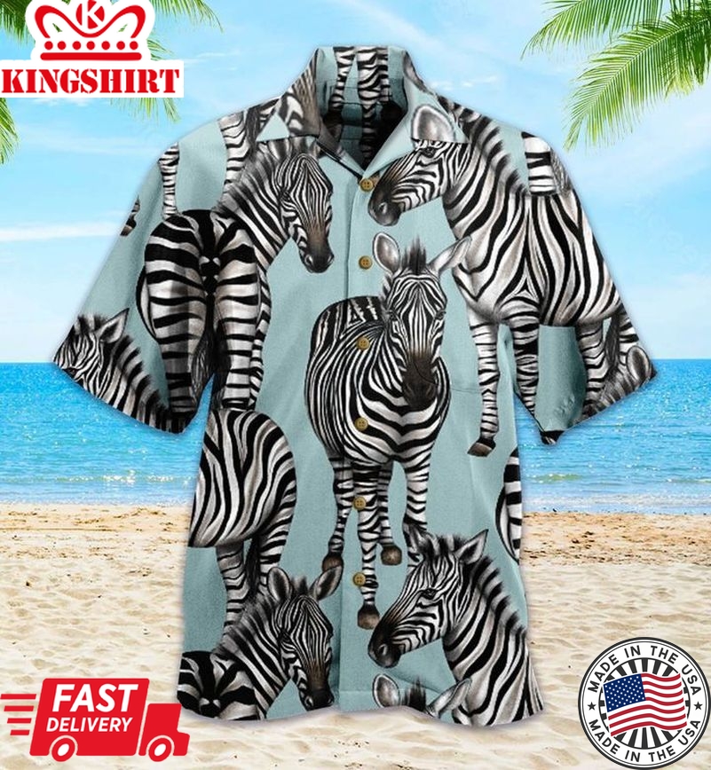 Zebra Green Trendy Hawaiian Shirt 3D