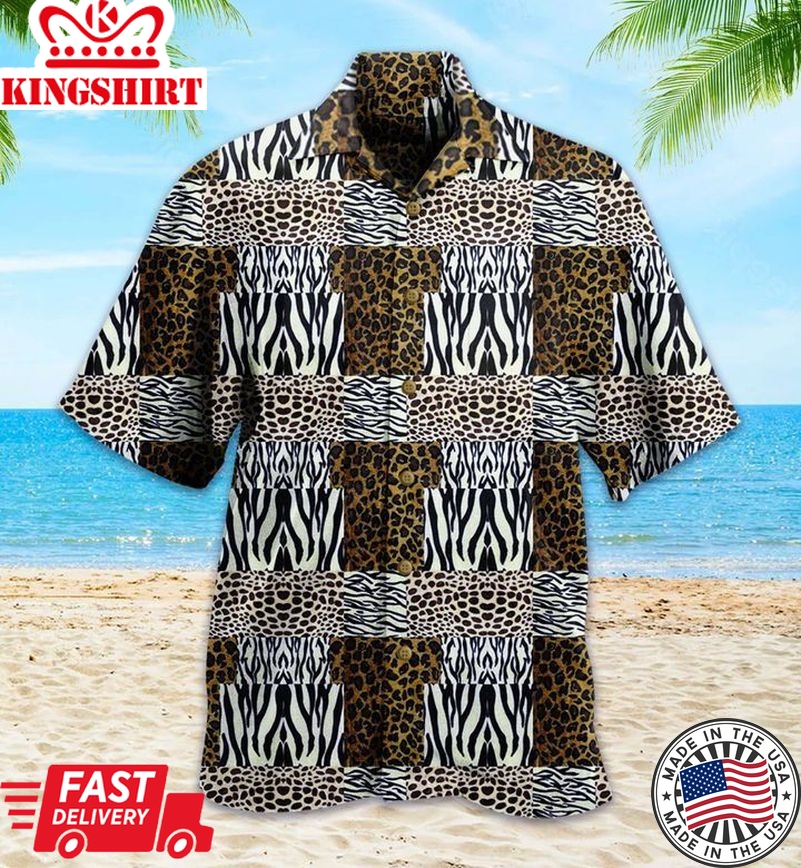 Zebra Leopard Black Trendy Hawaiian Shirt 3D