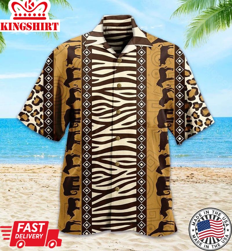 Zebra Leopard Skin Safari Brown Trendy Hawaiian Shirt 3D