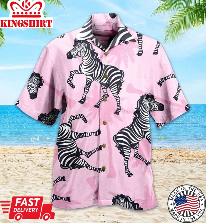 Zebra Palm Tree Pink Trendy Hawaiian Shirt 3D