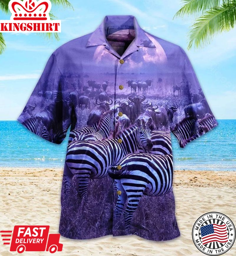 Zebra Violet Trendy Hawaiian Shirt 3D