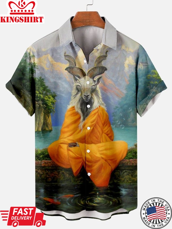 Zen Goat Print Short Sleeve Shirt