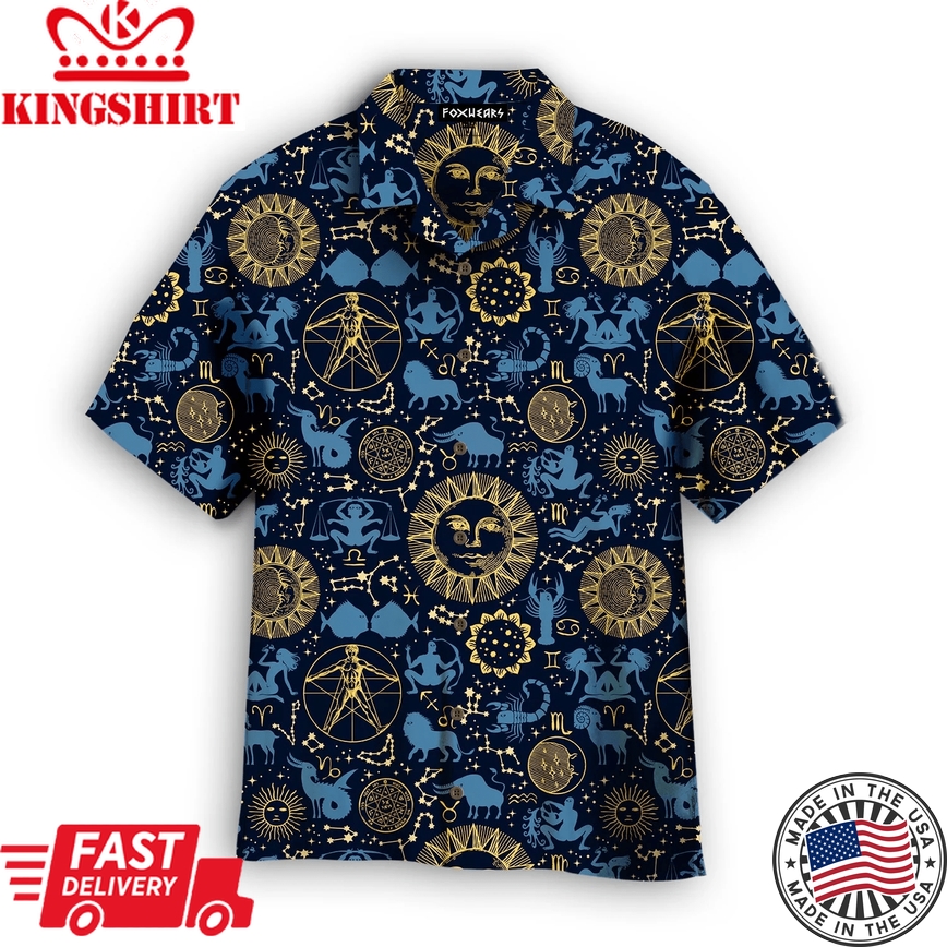 Zodiac Signs Horoscope Symbols Trendy Hawaiian Shirt