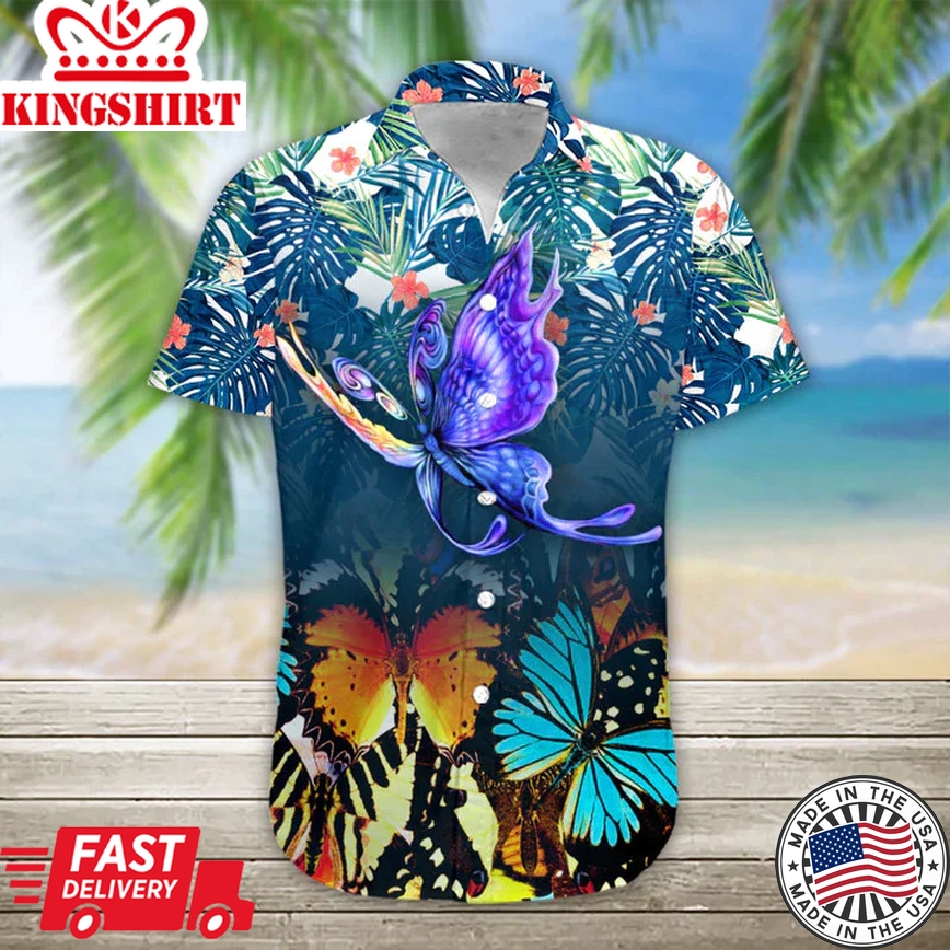 3D Butterfly Hawaii Shirt, Trendy Hawaiian Shirt Casual Button Down Shirts Short Sleeve, Trendy Hawaiian Shirt For Men, Women