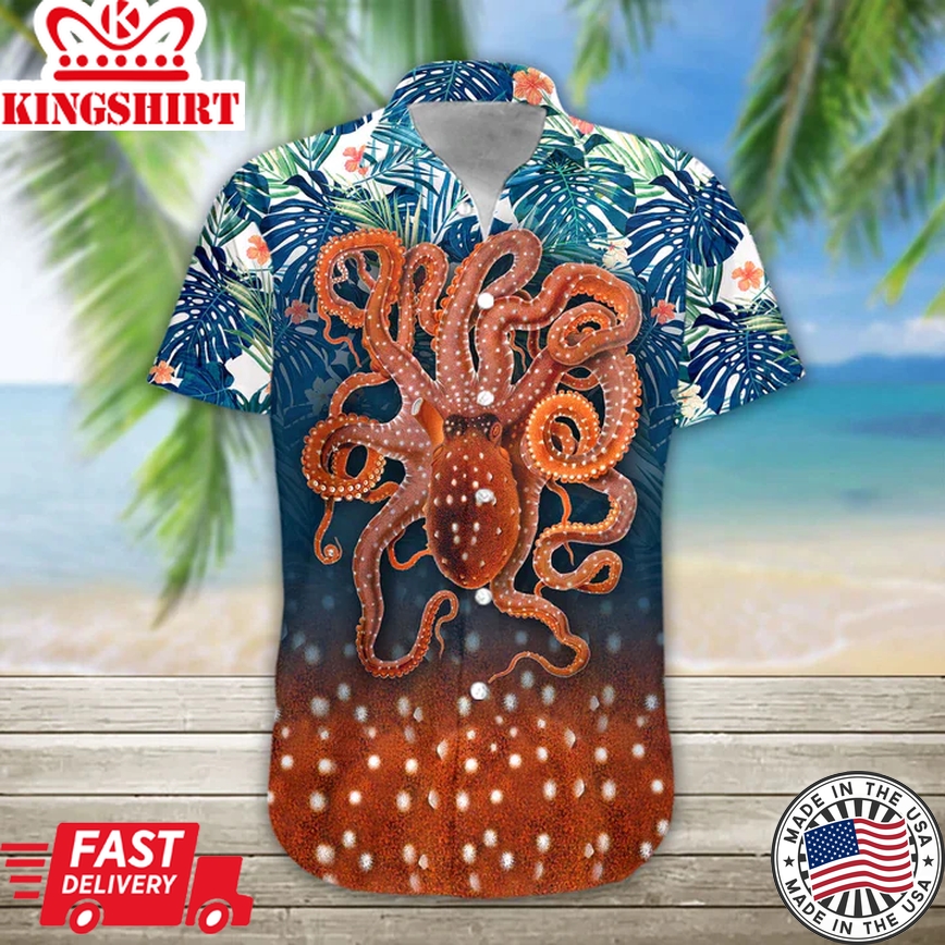 3D Octopus Hawaii Shirt, Summer Trendy Hawaiian Shirts Casual Short Sleeve Shirt Men