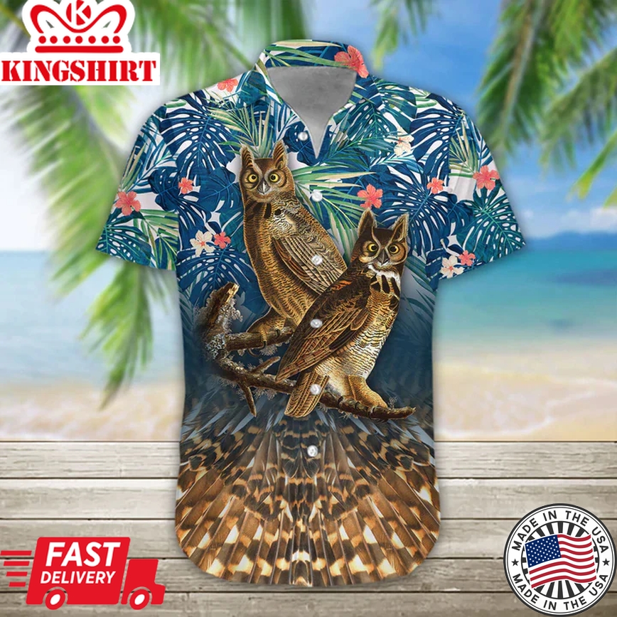 3D Owl Hawaii Shirt Hawaii Shirt, Summer Trendy Hawaiian Shirts Casual Short Sleeve Shirt Men