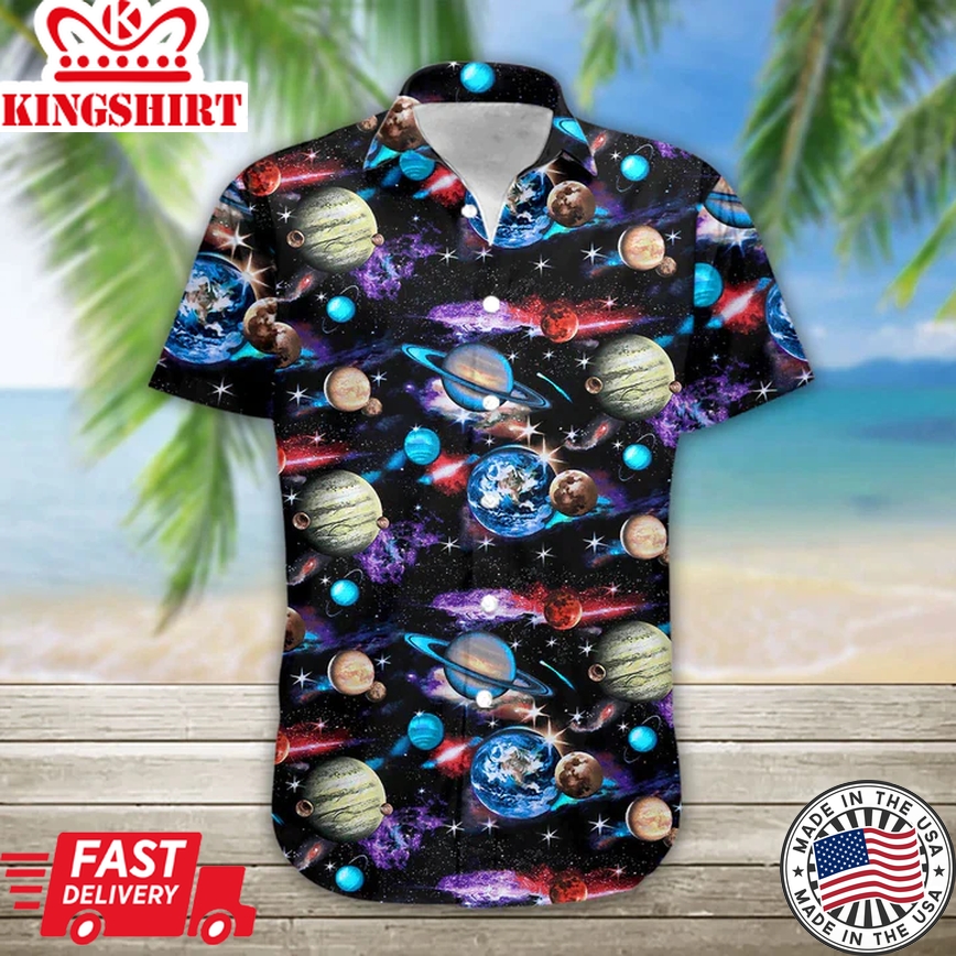 3D Planets Solar System Hawaii Shirt, Trendy Hawaiian Shirts For Men