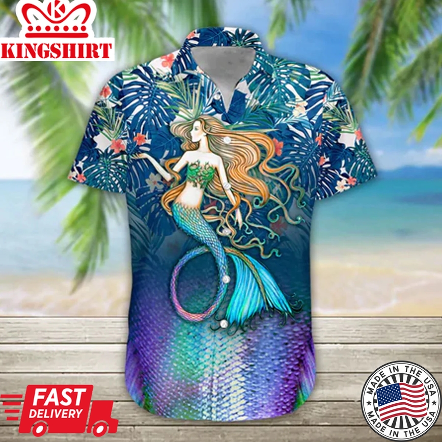 3D Summer Mermaid Trendy Hawaiian Shirt, Trendy Hawaiian Shirt For Women