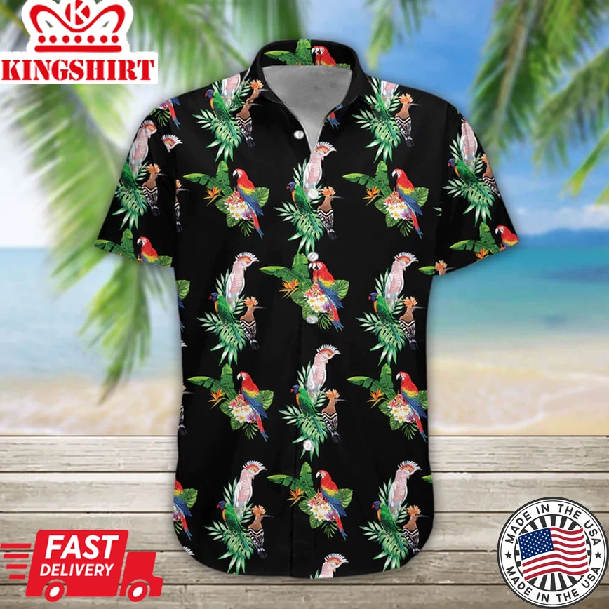 3D Summer Parrot Flower Trendy Hawaiian Shirt, Trendy Hawaiian Shirt For Men, Women