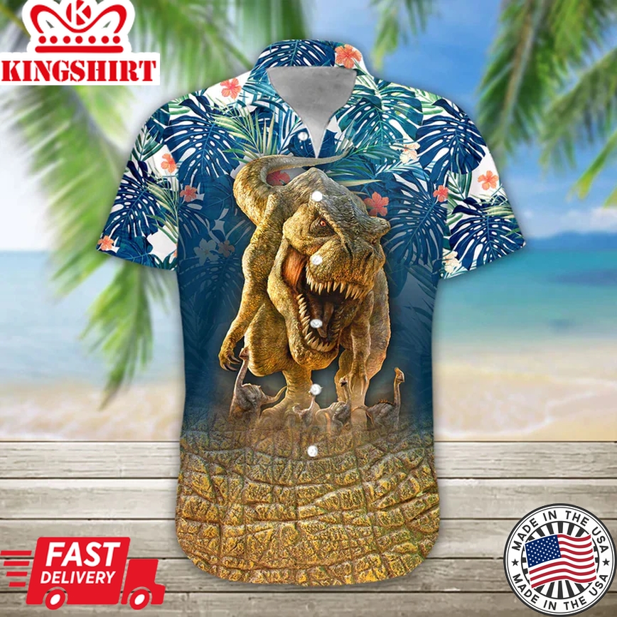 3D T-Rex Hawaii Shirt, Trendy Hawaiian Shirts For Men Print Button Down Shirt