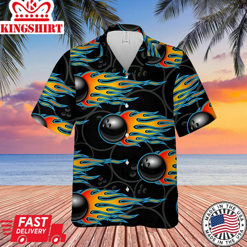 3D The Fire Bowling Black Unisex Trendy Hawaiian Shirt, Bowling Shirt, Gift For Bowling Lovers