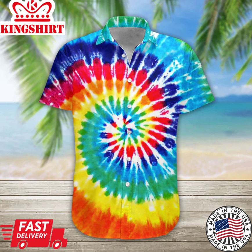 3D Tie Dye Trendy Hawaiian Shirt Casual Button Down Shirts Short Sleeve, Trendy Hawaiian Shirt For Men, Women