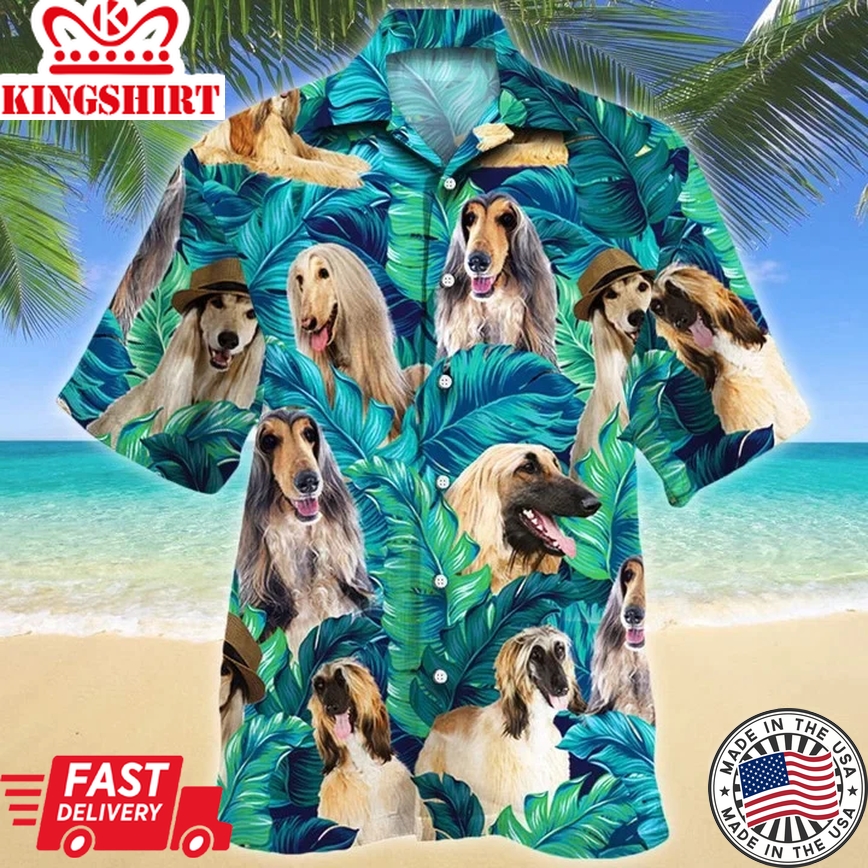 Afghan Hound Dog Lovers Gift Ideas Summer Beach Palm Tree Pattern Trendy Hawaiian Shirt