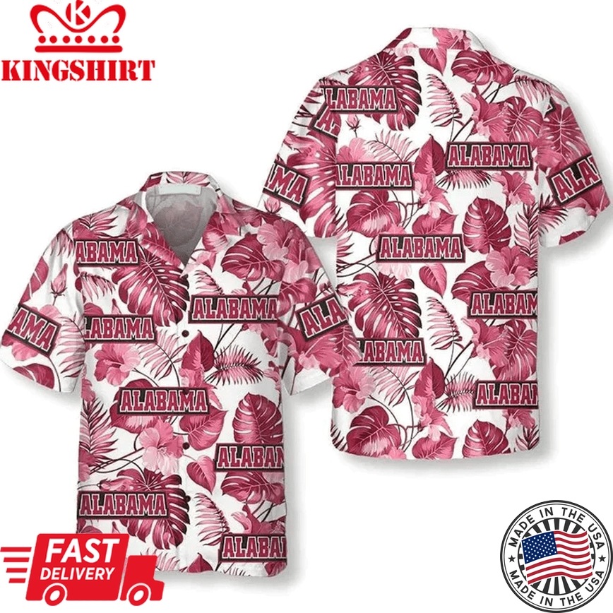 Alabama Usa Pink Tropical Leaf Pattern Trendy Hawaiian Shirt