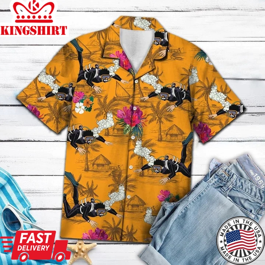 All About Scuba Diving Tropical Flowers Trendy Hawaiian Shirt