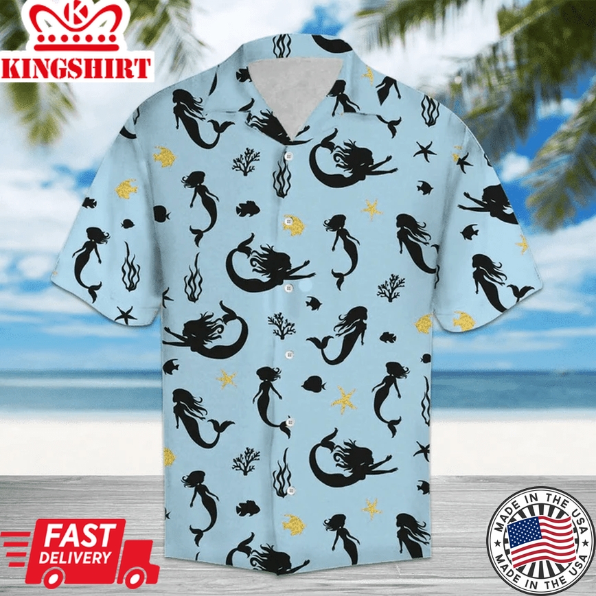 Amazing Mermaid Pattern Blue Theme Trendy Hawaiian Shirt