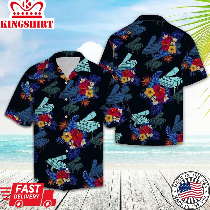 Amazing Piano With Hibiscus Design Trendy Hawaiian Shirt