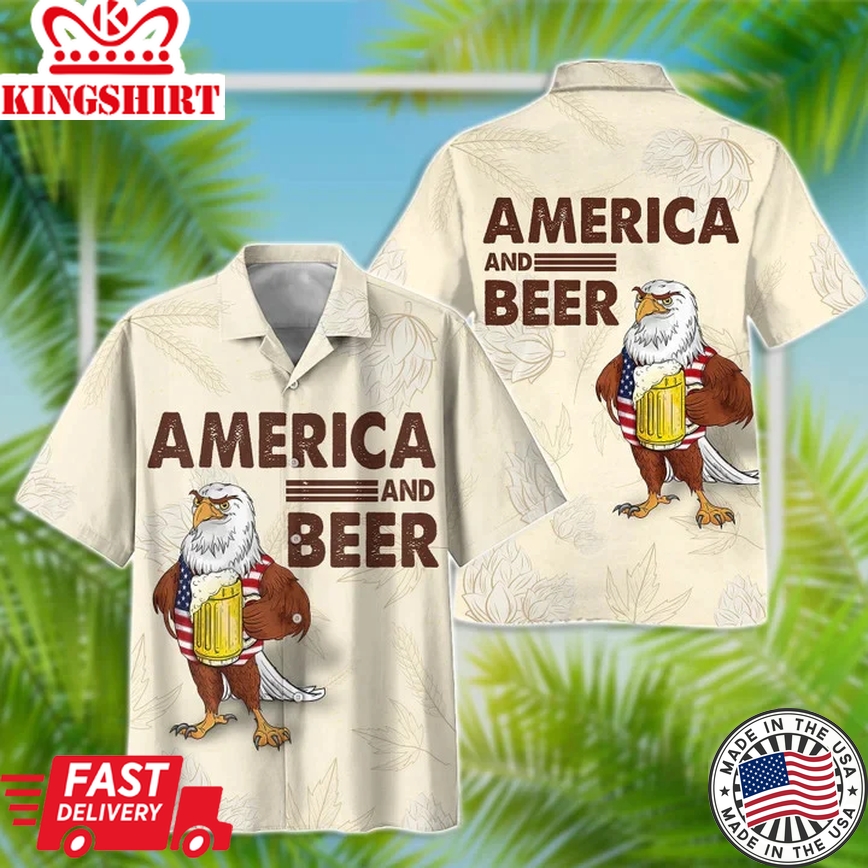 America Eagle Beer Trendy Hawaiian Shirt, Summer Short Sleeve Button Trendy Hawaiian Shirt