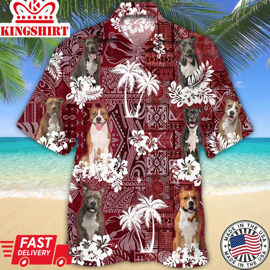 American Staffordshire Terrier Red Trendy Hawaiian Shirt, Trendy Hawaiian Shirt For Men, Women, Aloha Shirt For Summer