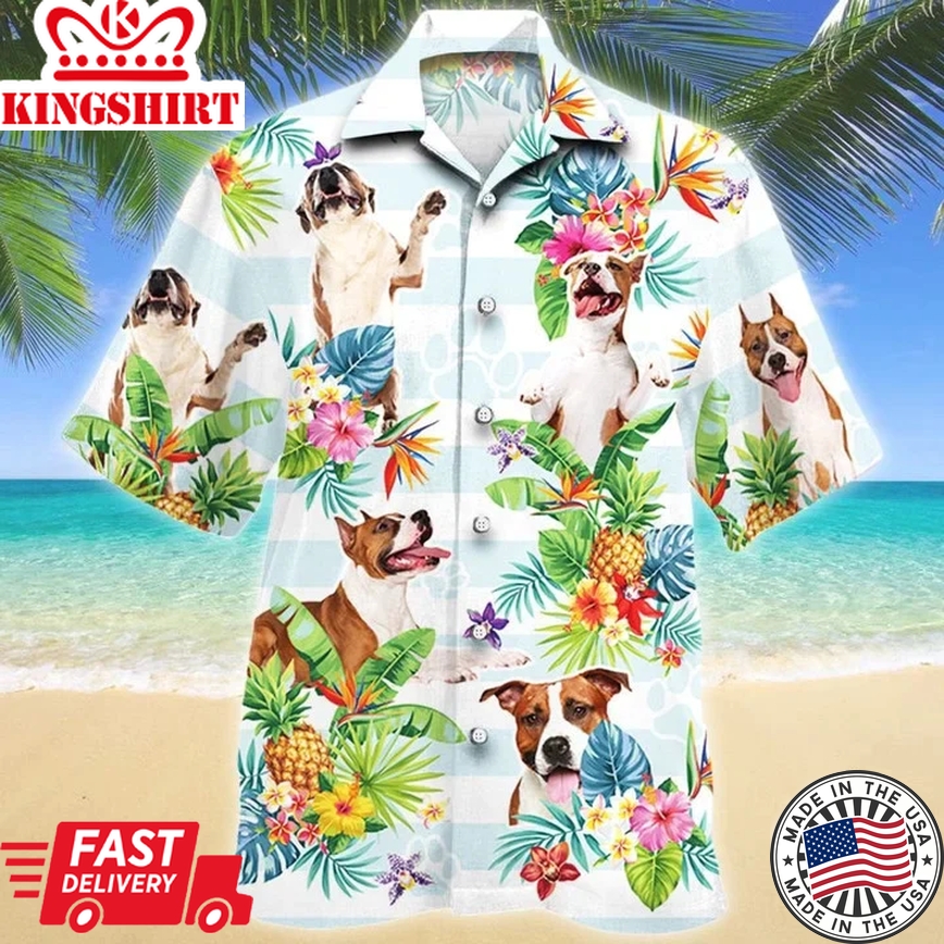 American Staffordshire Terrier Trendy Hawaiian Shirt, Dog Tropical Flower Aloha Trendy Hawaiian Shirt