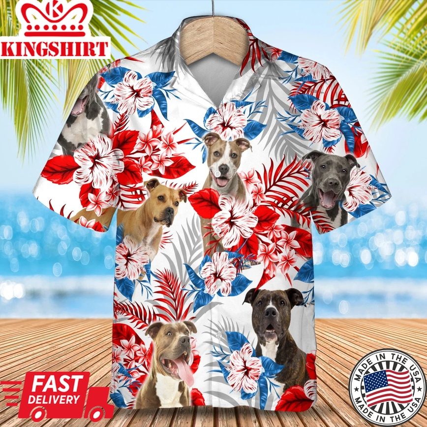 American Staffordshire Terrier Trendy Hawaiian Shirt, Summer Aloha Shirt, Men Trendy Hawaiian Shirt, Women Trendy Hawaiian Shirt