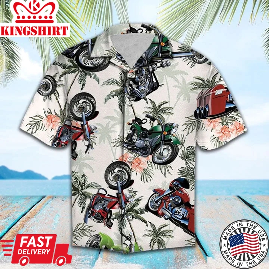 Anniversary Gifts Motorbike Tropical Palm Trees Vintage Style Pattern Trendy Hawaiian Shirt