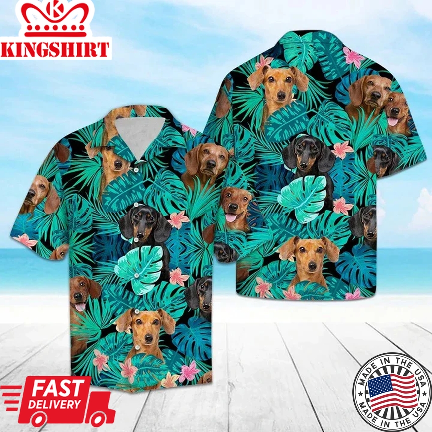 Appealing Tropical Jungle With Dachshund Trendy Hawaiian Shirt