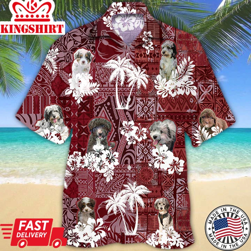 Aussie Doodle Red Trendy Hawaiian Shirt, Trendy Hawaiian Shirt For Men, Women, Aloha Shirt For Summer