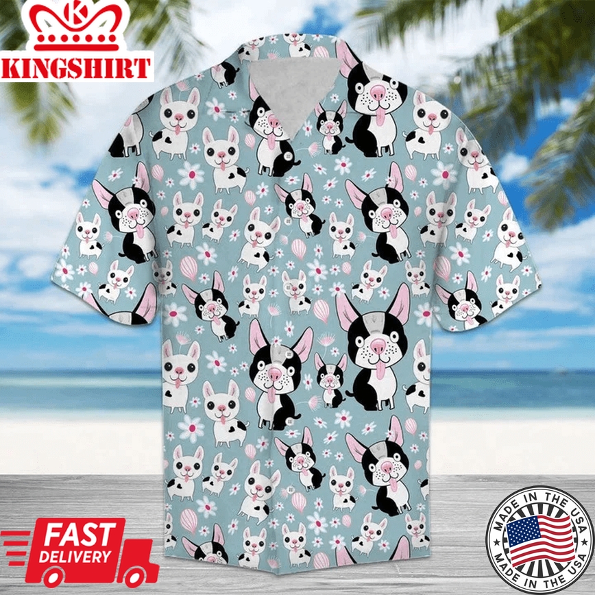 Awesome Cartoon Funny Dog And Flower Pattern Trendy Hawaiian Shirt