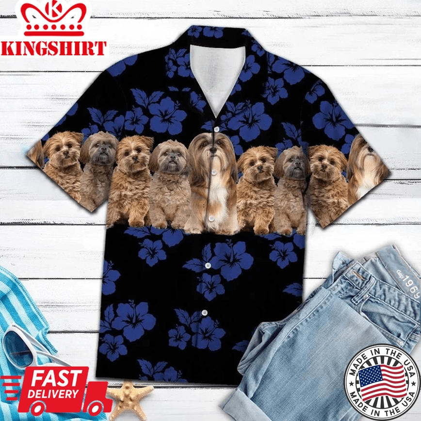 Awesome Lhasa Apso Dog Group On Hibiscus Pattern Trendy Hawaiian Shirt