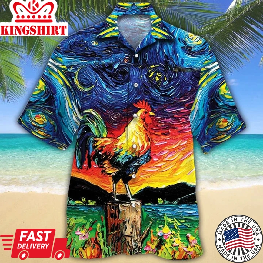 Awesome Rooster Gift For Animal Lovers Appealing Night Sky Art Trendy Hawaiian Shirt