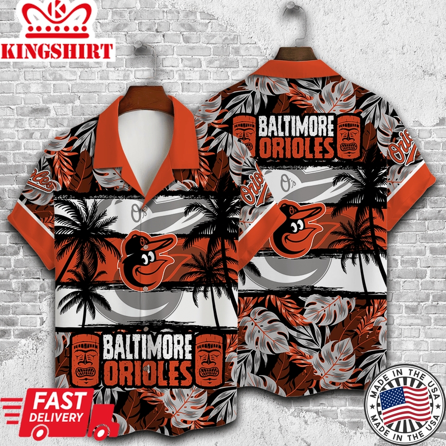 Baltimore Orioles Palm Trees All Over Print Hawaiian Shirt