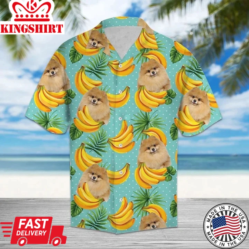 Banana Pomeranian On Mint Theme Trendy Hawaiian Shirt