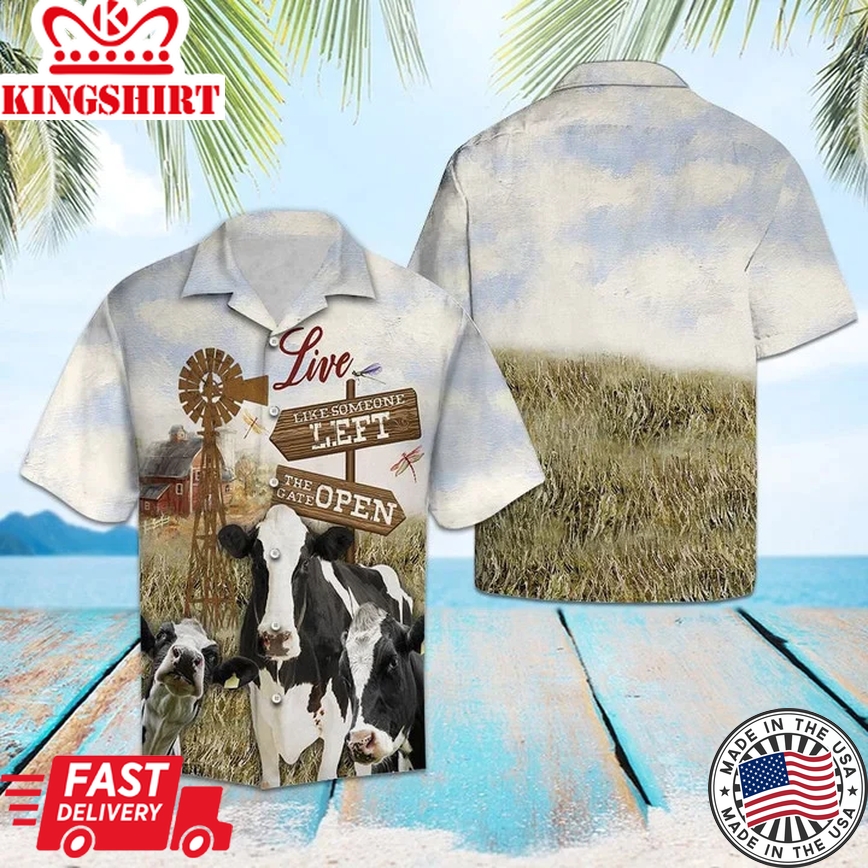 Barn And Windmill Cow In Farm Trendy Hawaiian Shirt