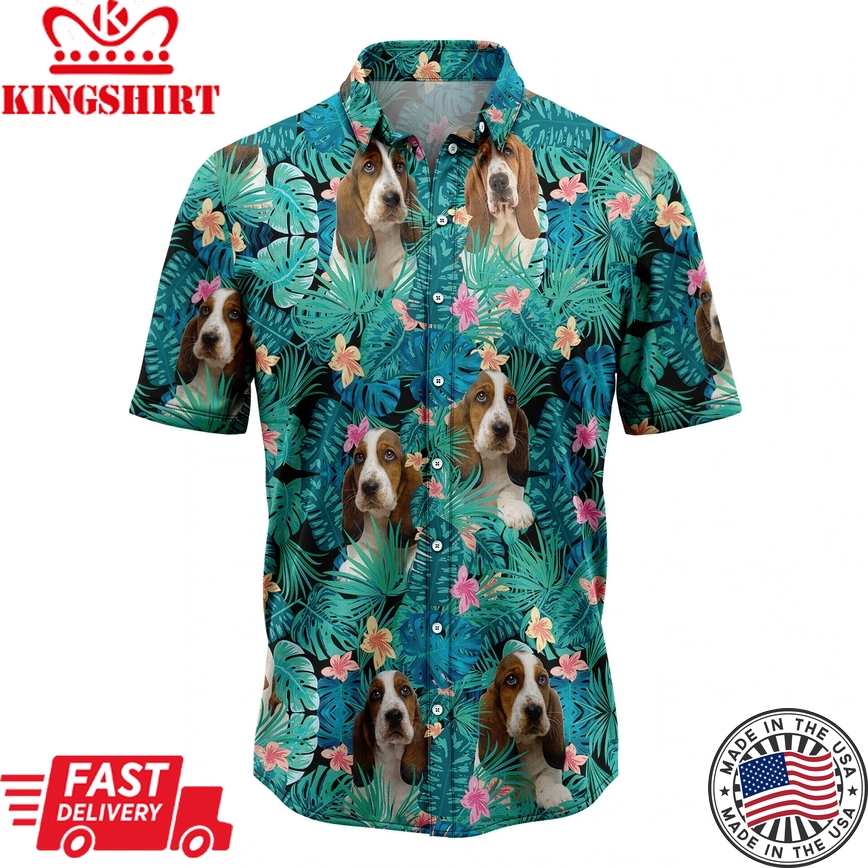 Basset Hound Tropical Trendy Hawaiian Shirt, Summer Trendy Hawaiian Shirts For Men, Aloha Beach Shirt