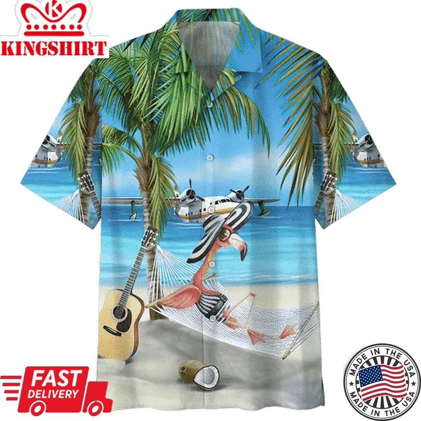 Beach And Flamingo Ornamental Design Trendy Hawaiian Shirt