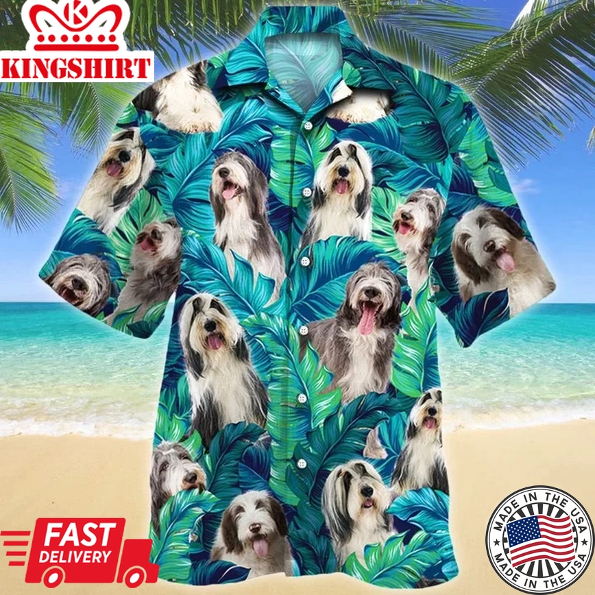 Bearded Collie Dog Lovers Gift Summer Beach Palm Tree Pattern Trendy Hawaiian Shirt