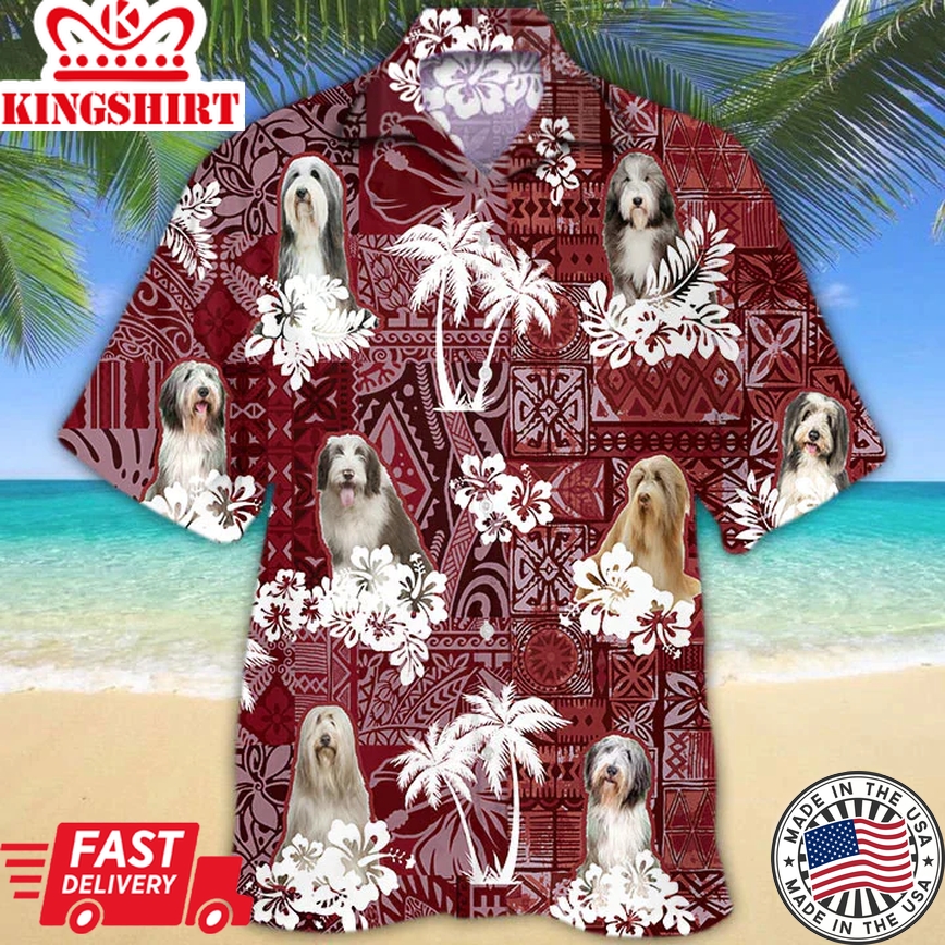 Bearded Collie Red Trendy Hawaiian Shirt, Animal Summer Shirts, Dog Lover Shirts, Trendy Hawaiian Shirt Men