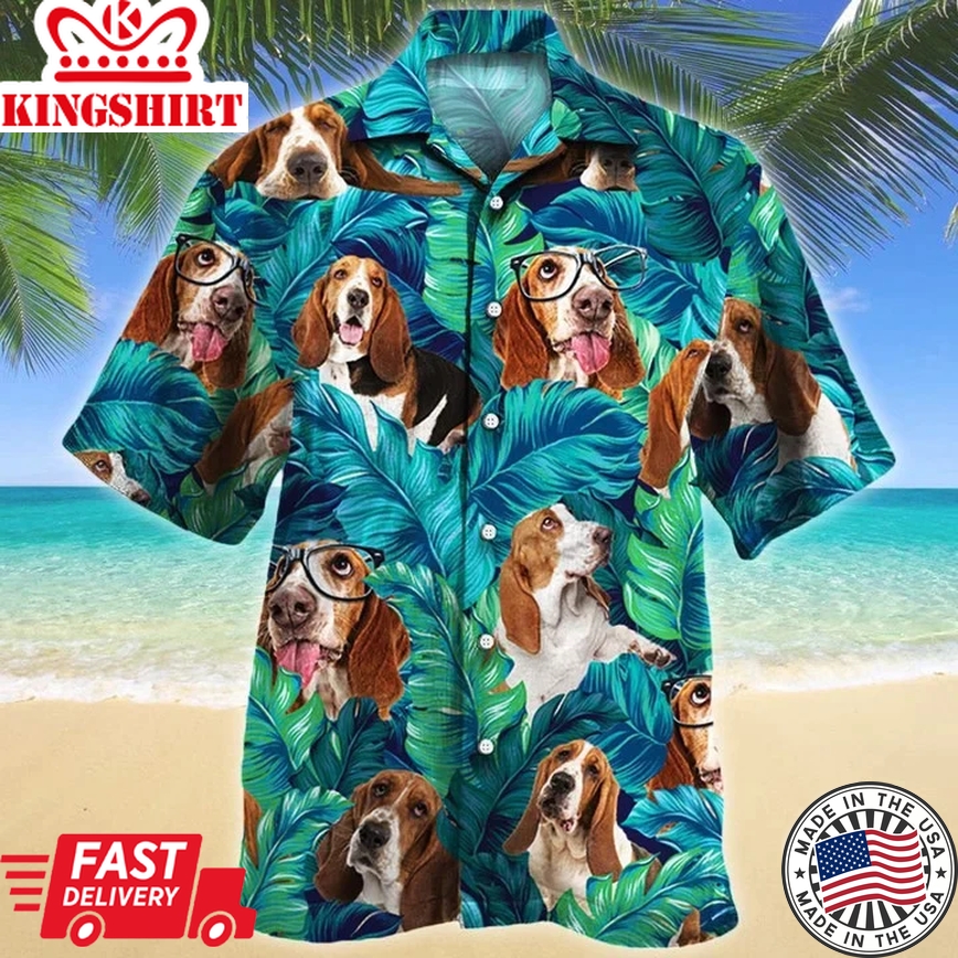 Beautiful Basset Hound Dog Tropical Forest Lovers Gift Trendy Hawaiian Shirt