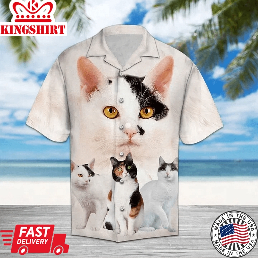 Beautiful Cat Mix While Theme Trendy Hawaiian Shirt