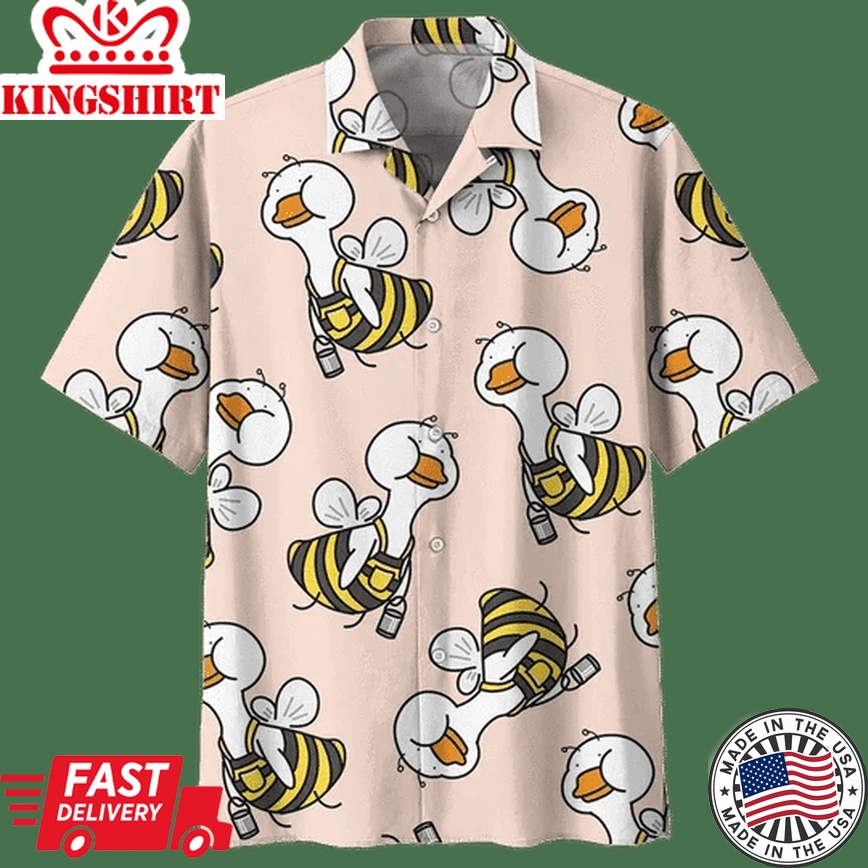 Bee Duck Background Design Trendy Hawaiian Shirt, Hawaii Style Fashion Beach Shirt