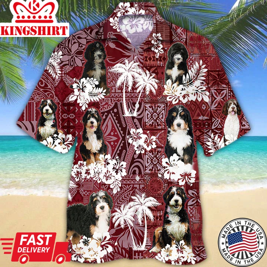 Bernadoodle Red Trendy Hawaiian Shirt, Trendy Hawaiian Shirt For Men, Women, Aloha Shirt For Summer